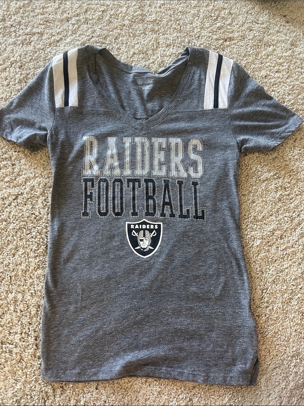 NFL Raiders Womebd Gray Football V-Neck Tee